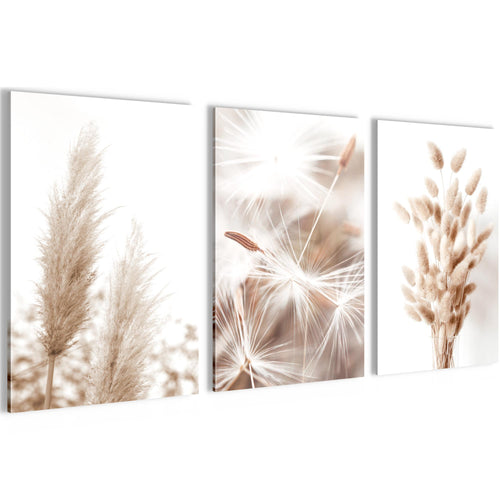Novart Bilder Set Blumen Pflanzen - KEIN EXTRA RAHMEN BENÖTIGT - Wandbilder für Wohnzimmer Schlafzimmer Büro - 3 Teilig Deko Pflanzen - N008936a