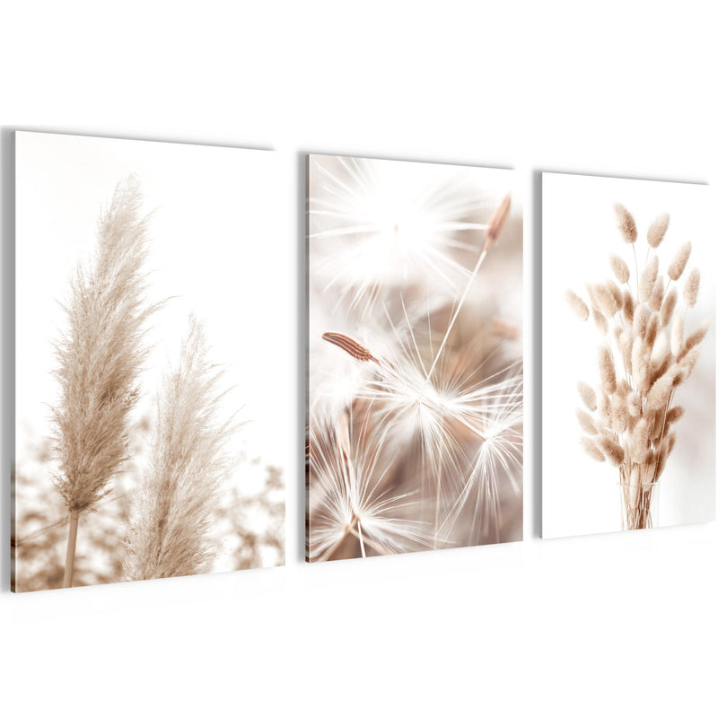 Novart Bilder Set Blumen Pflanzen - KEIN EXTRA RAHMEN BENÖTIGT - Wandbilder für Wohnzimmer Schlafzimmer Büro - 3 Teilig Deko Pflanzen - N008936a