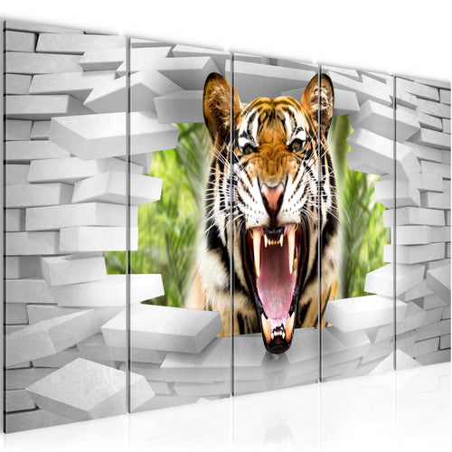 Runa Art Wandbild XXL Tieger Abstrakt Wohnzimmer Schlafzimmer 200 x 80 cm Bunt 5 Teilig - Made in Germany - 037455a