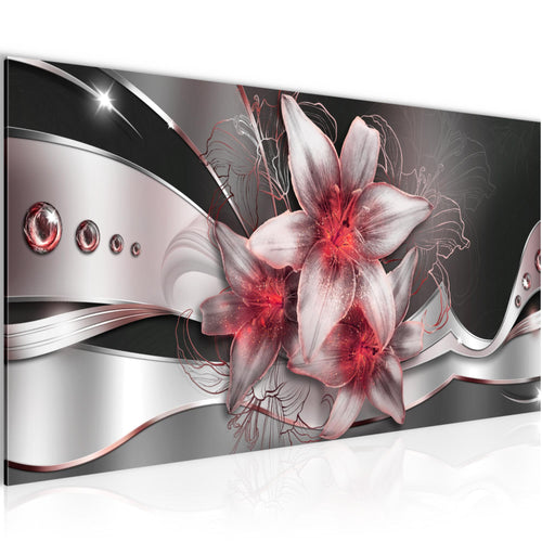 Runa Art Wandbild Blumen Lilien 1 Teilig 100 x 40 cm Modern Bild auf Vlies Leinwand Abstrakt Wohnzimmer Schwarz Rot 039612c