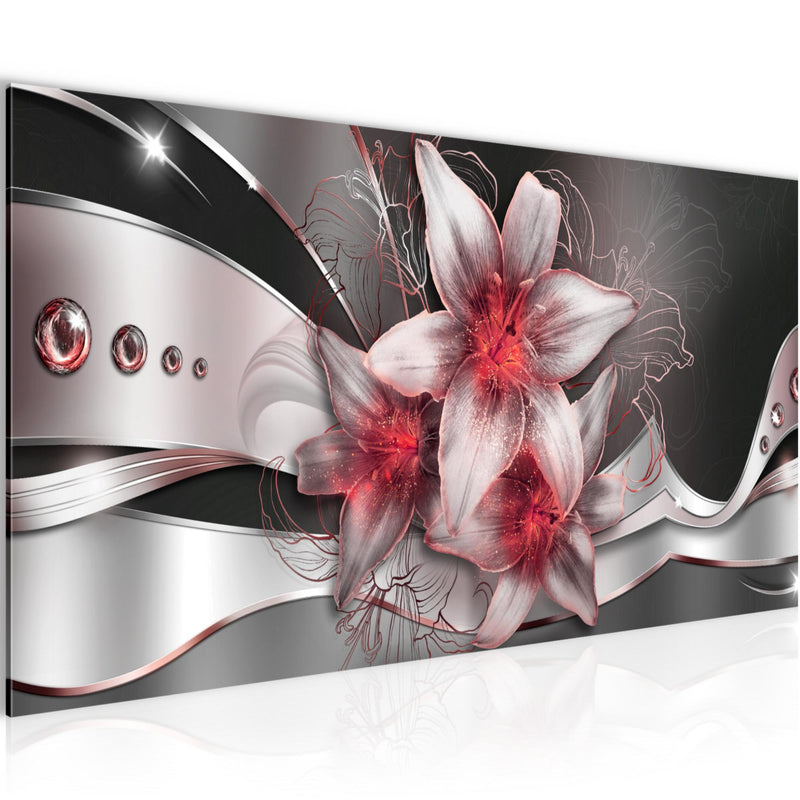 Runa Art Wandbild Blumen Lilien 1 Teilig 100 x 40 cm Modern Bild auf Vlies Leinwand Abstrakt Wohnzimmer Schwarz Rot 039612c