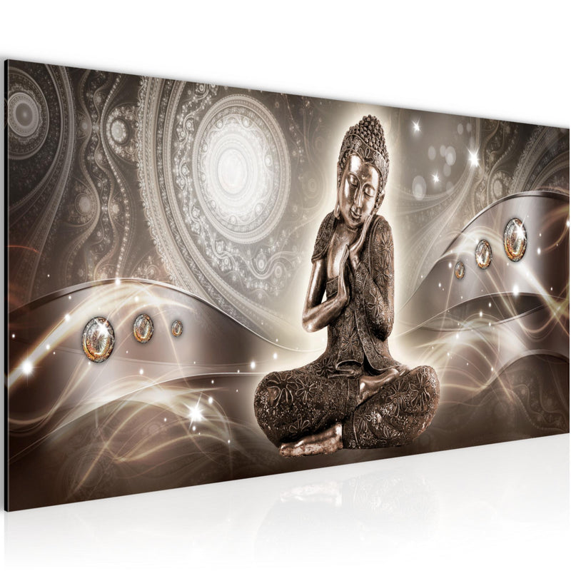 Runa Art Wandbild Buddha Zen 1 Teilig 100 x 40 cm Modern Bild auf Vlies Leinwand Feng Shui Wohnzimmer Schlafzimmer Braun 041612a