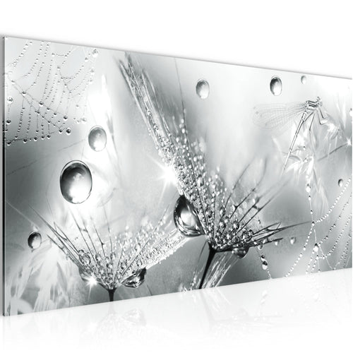 Runa Art Wandbild Blumen Pusteblumen 100 x 40 cm Modern Bild auf Vlies Leinwand Morgentau Wohnzimmer Schwarz Weiss 043112c