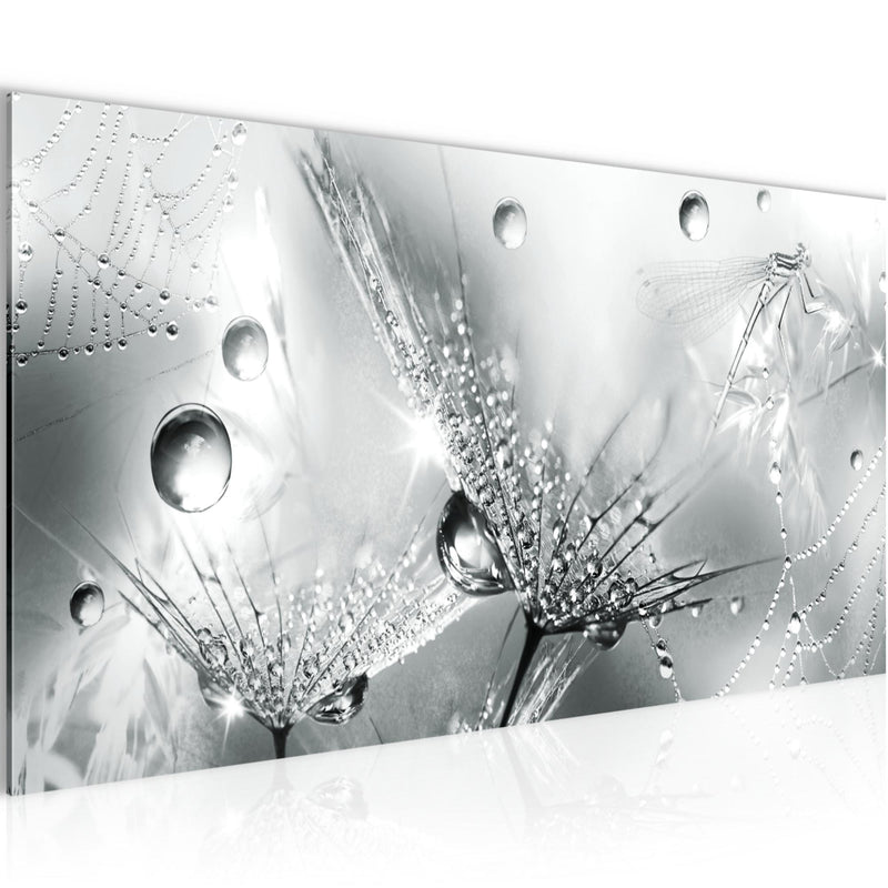 Runa Art Wandbild Blumen Pusteblumen 100 x 40 cm Modern Bild auf Vlies Leinwand Morgentau Wohnzimmer Schwarz Weiss 043112c