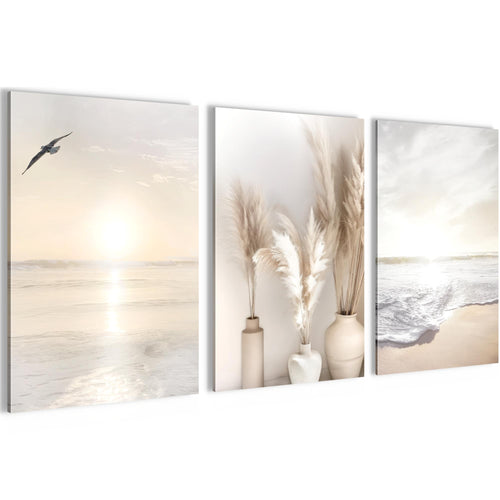 Novart Bilder Set Landschaft - KEIN EXTRA RAHMEN BENÖTIGT - Wandbilder für Wohnzimmer Schlafzimmer Büro - 3 Teilig Deko Vogel - N029436a