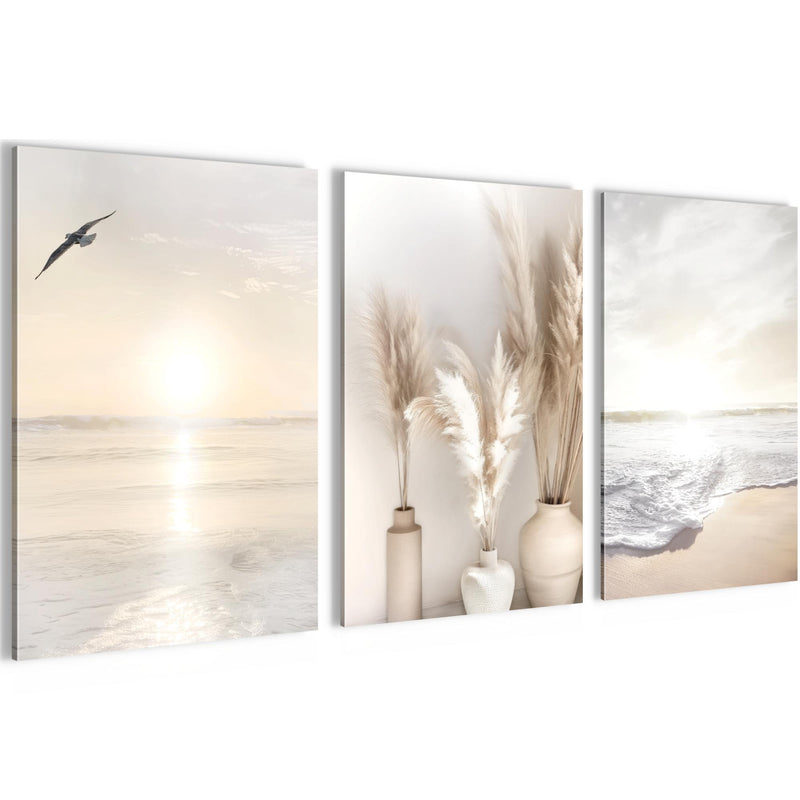 Novart Bilder Set Landschaft - KEIN EXTRA RAHMEN BENÖTIGT - Wandbilder für Wohnzimmer Schlafzimmer Büro - 3 Teilig Deko Vogel - N029436a