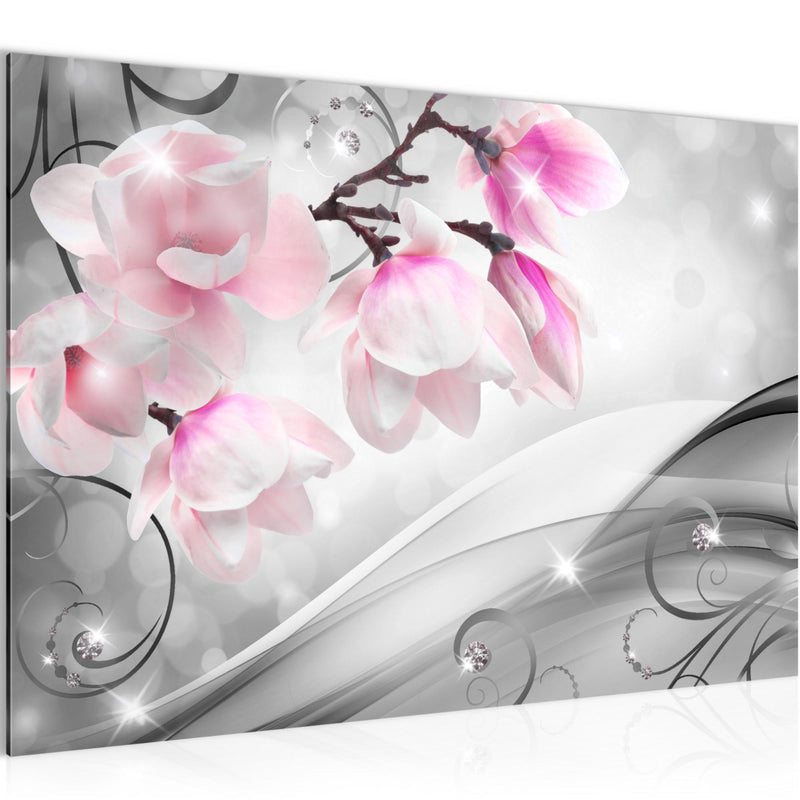 Runa Art Bild Blumen Abstrakt Modern Wandbilder Wohnzimmer 1 Teilig - Made In Germany - 3D Optik Grau Rosa Flur 035315a