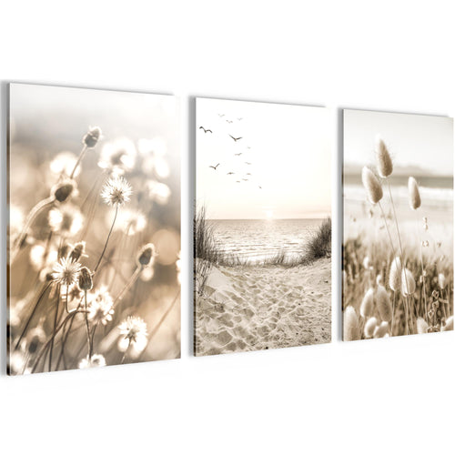 Novart Bilder Set Landschaft - KEIN EXTRA RAHMEN BENÖTIGT - Wandbilder für Wohnzimmer Schlafzimmer Büro - 3 Teilig Deko Natur - N035336a