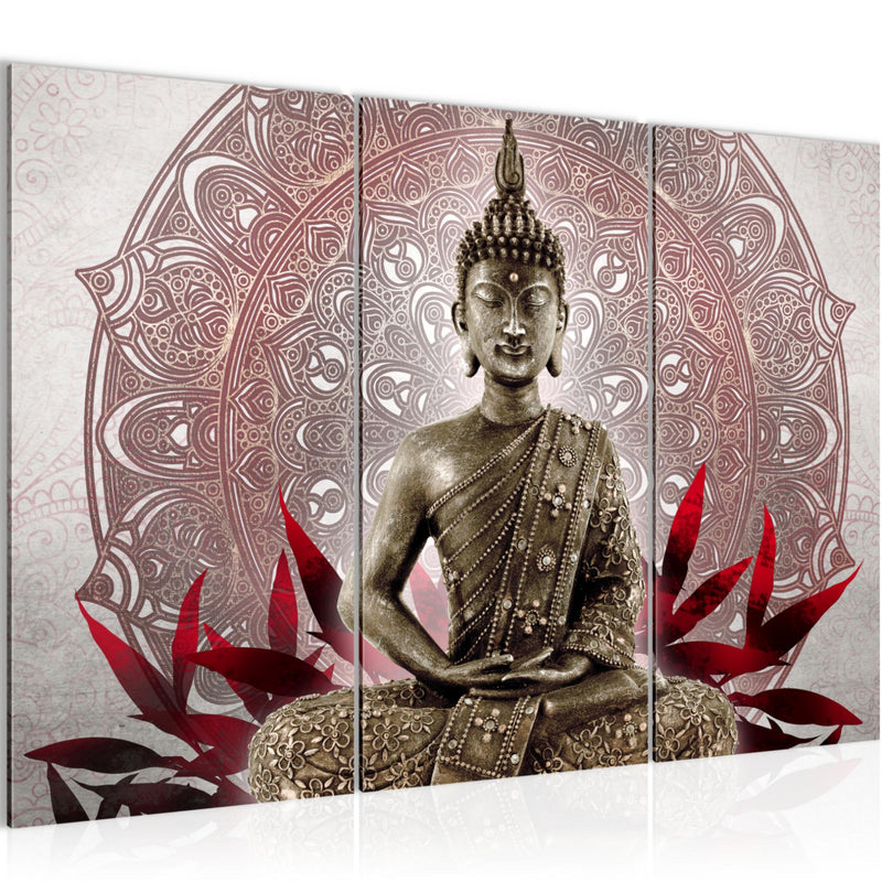 Runa Art Wandbilder Buddha Bild XXL Wohnzimmer Schlafzimmer Grau Rot Orientalisch 120 x 80 cm 3 Teilig 031231a