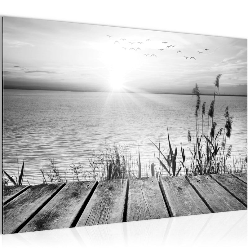 Runa Art Bild Brücke Am See Modern Wandbilder Wohnzimmer Schlafzimmer 1 Teilig - Made In Germany - Landschaft Schwarz Weiss Flur 034315c
