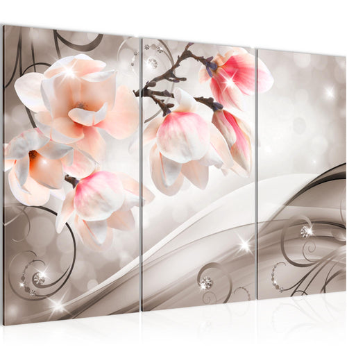 Runa Art Wandbilder Blumen Abstrakt Bild XXL Wohnzimmer Schlafzimmer Beige Braun Diamant 120 x 80 cm 3 Teilig 035331b