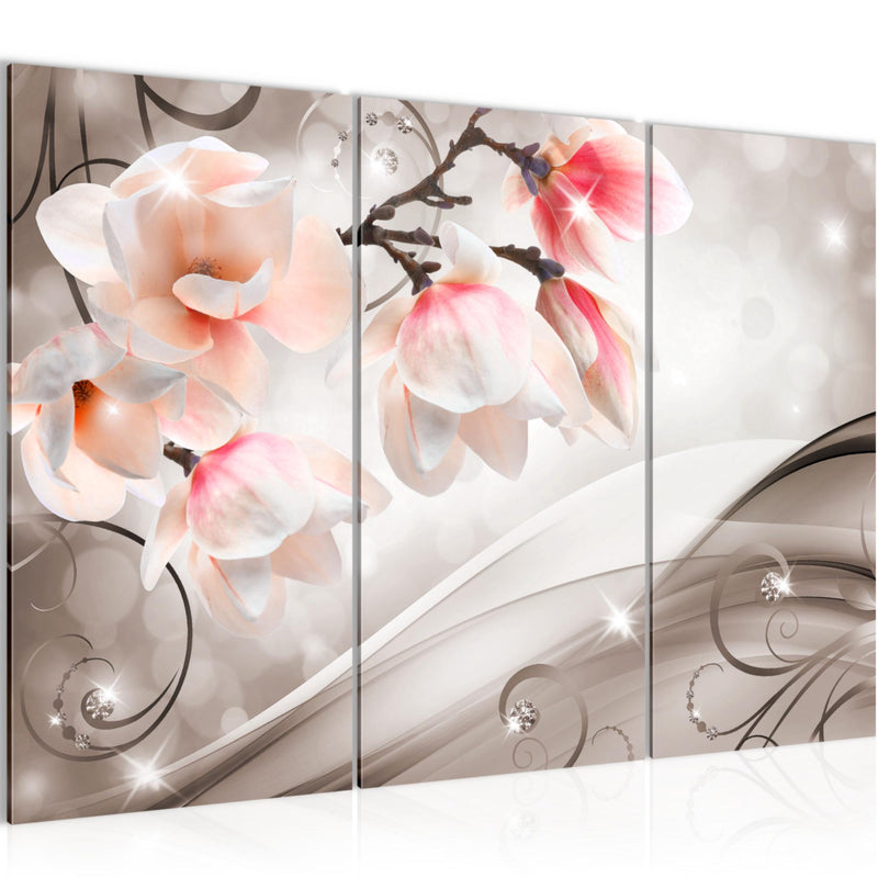 Runa Art Wandbilder Blumen Abstrakt Bild XXL Wohnzimmer Schlafzimmer Beige Braun Diamant 120 x 80 cm 3 Teilig 035331b