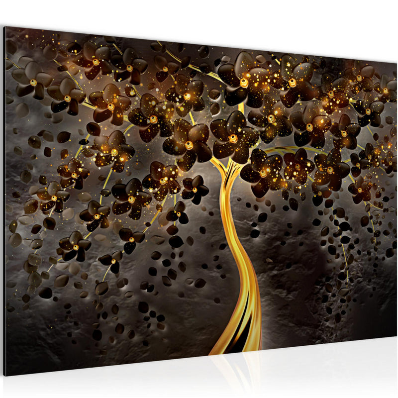 Runa Art Bild Blumen Modern Wandbilder Wohnzimmer 1 Teilig - Made In Germany - Abstrakt Baum Schwarz Gold Flur 039715c