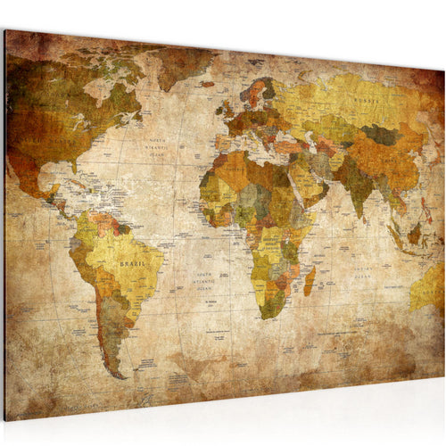 Runa Art Bild Weltkarte Modern Wandbilder Wohnzimmer Büro 1 Teilig - Made In Germany - Vintage Antik Gold Flur 104015a