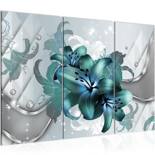 Runa Art Wandbilder Blumen Lilien Bild XXL Wohnzimmer Schlafzimmer Grau Türkis Abstrakt 120 x 80 cm 3 Teilig 016531a
