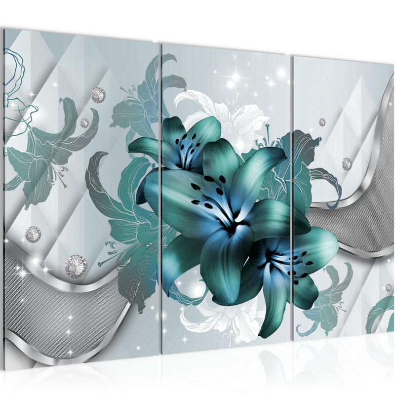 Runa Art Wandbilder Blumen Lilien Bild XXL Wohnzimmer Schlafzimmer Grau Türkis Abstrakt 120 x 80 cm 3 Teilig 016531a