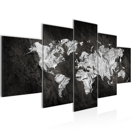 Runa Art - Bilder Weltkarte 200 x 100 cm 5 Teilig XXL Wanddekoration Design Schwarz Weiss 002951a