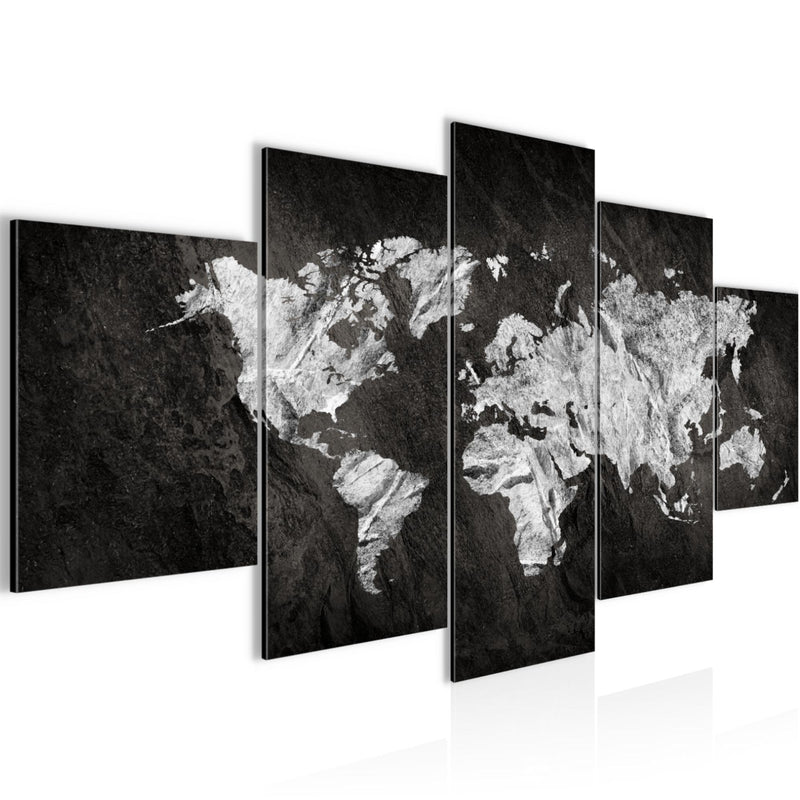 Runa Art - Bilder Weltkarte 200 x 100 cm 5 Teilig XXL Wanddekoration Design Schwarz Weiss 002951a