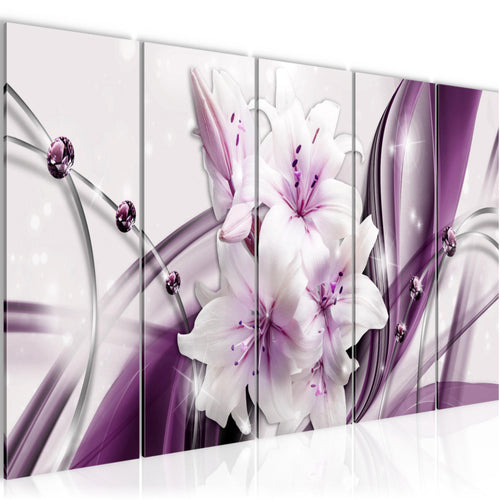 Runa Art Wandbild XXL Blumen Lilien Wohnzimmer Schlafzimmer 200 x 80 cm Lila 5 Teilig - Made in Germany - 017155a