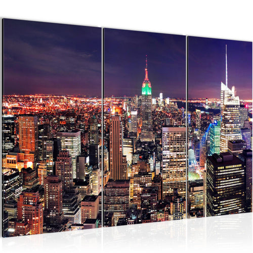 Runa Art Wandbilder New York Skyline Bild XXL Wohnzimmer Büro Violett Lila Städte 120 x 80 cm 3 Teilig 036231a