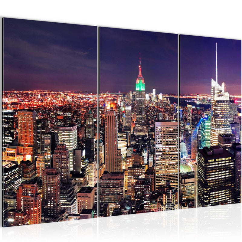 Runa Art Wandbilder New York Skyline Bild XXL Wohnzimmer Büro Violett Lila Städte 120 x 80 cm 3 Teilig 036231a