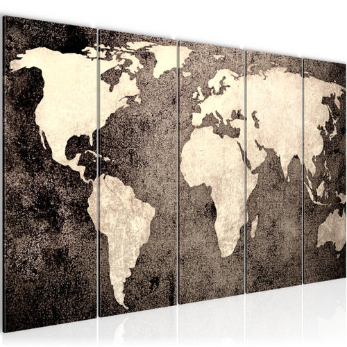 Runa Art Wandbild XXL Weltkarte Büro Wohnzimmer 200 x 80 cm Braun 5 Teilig - Made in Germany - 101755c