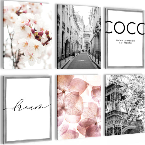 Novart Wandbilder - KEIN EXTRA RAHMEN BENÖTIGT - Wohnzimmer Mädchen Teenager - Bilder Modern Paris - Rosa Blumen - N004965a