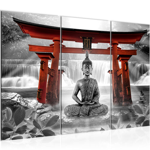 Runa Art Wandbilder Feng Shui Buddha Bild XXL Wohnzimmer Schlafzimmer Rot Grau Zen 120 x 80 cm 3 Teilig 036431c