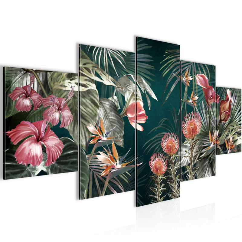 Runa Art Wandbilder Blumen 5 Teilig Bild auf Vlies Leinwand Deko Wohnzimmer Vintage Natur Grün Bunt 043352a