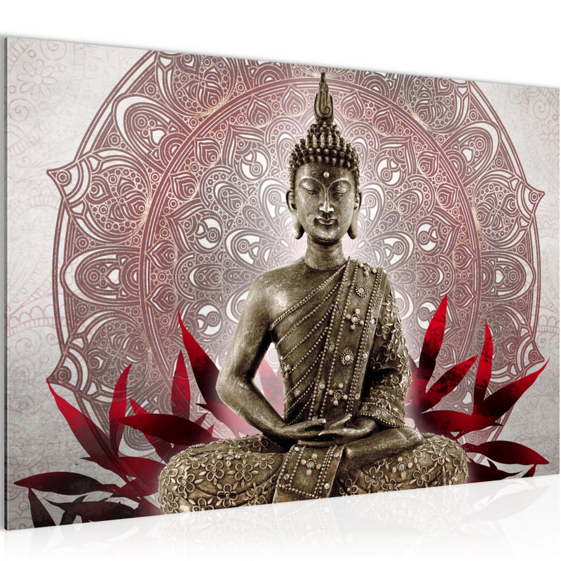 Runa Art Bild Buddha Modern Wandbilder Wohnzimmer Schlafzimmer 1 Teilig - Made In Germany - Orientalisch Grau Rot Flur 031215a