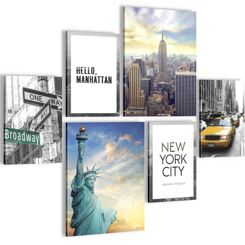Novart Wandbilder Set New York NY USA - KEIN EXTRA RAHMEN BENÖTIGT -  Modern Deko  - Wohnzimmer Mädchen Teenager N001163a