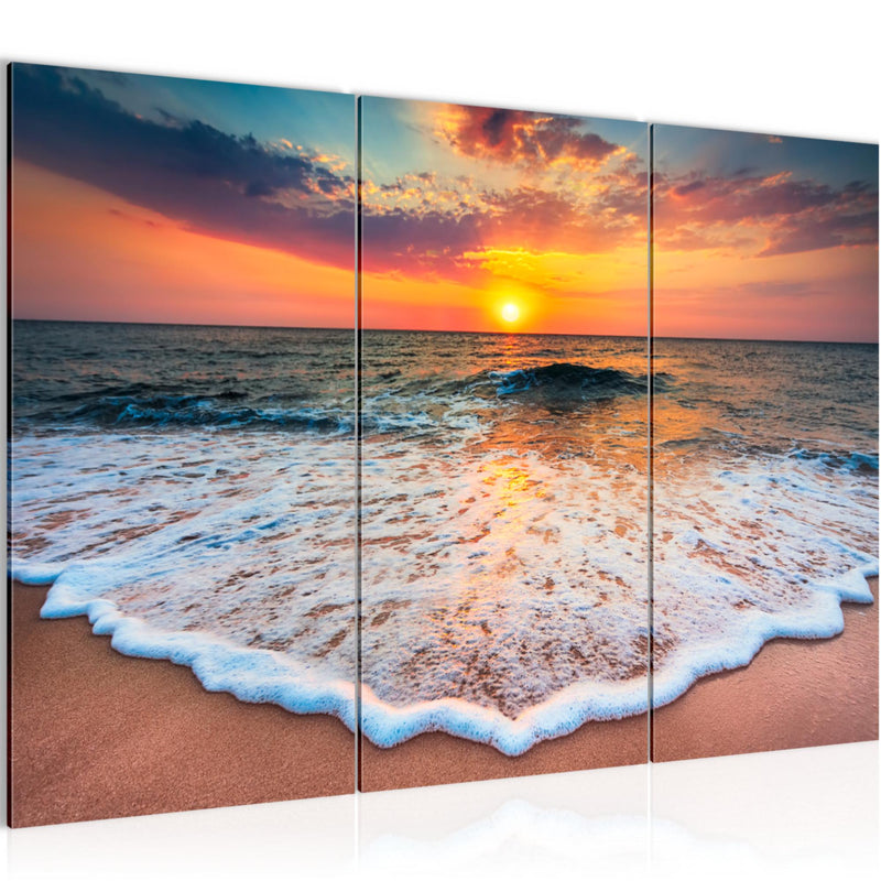 Runa Art Wandbilder Strand Meer Bild XXL Wohnzimmer Schlafzimmer Orange Sonnenuntergang 120 x 80 cm 3 Teilig 044531a
