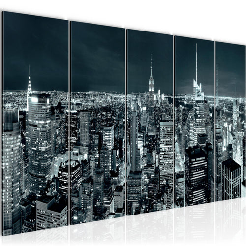 Runa Art Wandbild XXL New York Skyline Wohnzimmer Büro 200 x 80 cm Türkis Blau 5 Teilig - Made in Germany - 036255b