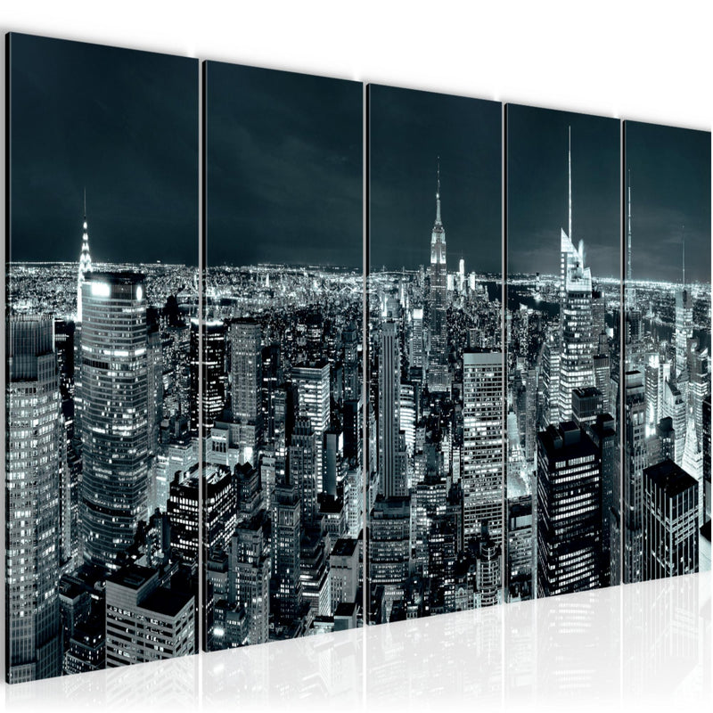 Runa Art Wandbild XXL New York Skyline Wohnzimmer Büro 200 x 80 cm Türkis Blau 5 Teilig - Made in Germany - 036255b