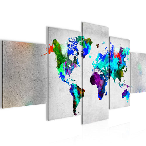 Runa Art Bild Büro Wohnzimmer Weltkarte 5 Teilig Stein Beton Bunt Wandbilder auf Vlies Leinwand 108853b