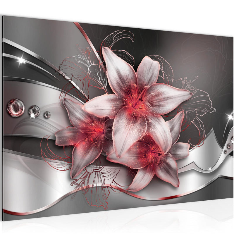 Runa Art Bild Blumen Lilien Modern Wandbilder Wohnzimmer 1 Teilig - Made In Germany - Abstrakt Schwarz Rot Flur 039615c