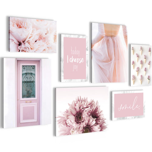 Novart Wandbilder Fashion - KOMPLETT AUFHÄNGFERTIG - Rosa Wohnzimmer Mädchen Teenager - 7 Moderne Mood-Bilder - N020471a