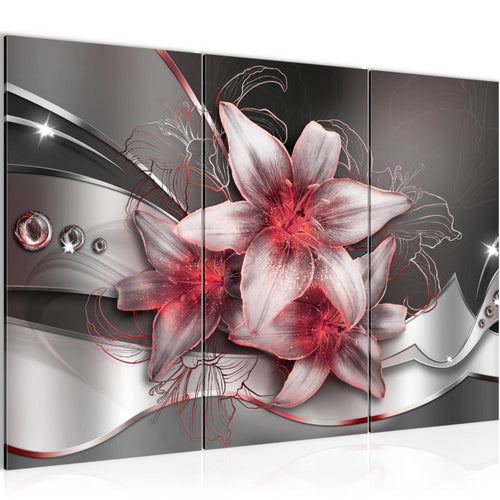 Runa Art Wandbilder Blumen Lilien Bild XXL Wohnzimmer Schlafzimmer Schwarz Rot Abstrakt 120 x 80 cm 3 Teilig 039631c