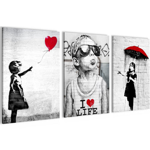 Novart Bilder Set Street Art - KEIN EXTRA RAHMEN BENÖTIGT - Wandbilder für Wohnzimmer Schlafzimmer Büro - 3 Teilig Deko Ballon - N003136a