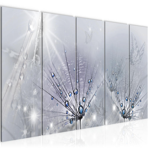Runa Art Wandbild XXL Pusteblume Wohnzimmer Schlafzimmer 200 x 80 cm Grau 5 Teilig - Made in Germany - 016955b