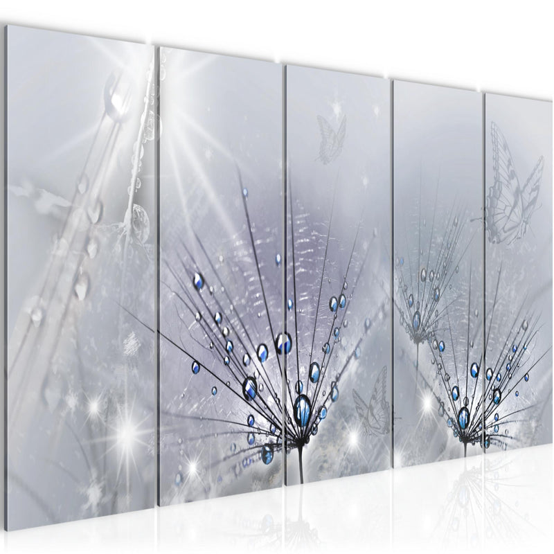 Runa Art Wandbild XXL Pusteblume Wohnzimmer Schlafzimmer 200 x 80 cm Grau 5 Teilig - Made in Germany - 016955b