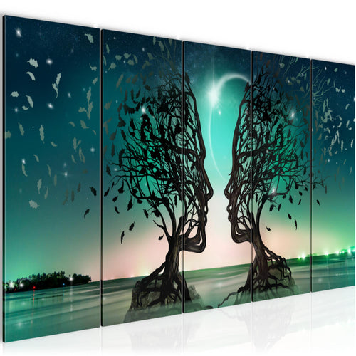 Runa Art Wandbild XXL Liebespaar Wohnzimmer Schlafzimmer 200 x 80 cm Türkis 5 Teilig - Made in Germany - 044855a