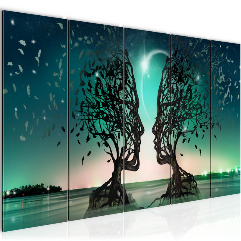 Runa Art Wandbild XXL Liebespaar Wohnzimmer Schlafzimmer 200 x 80 cm Türkis 5 Teilig - Made in Germany - 044855a