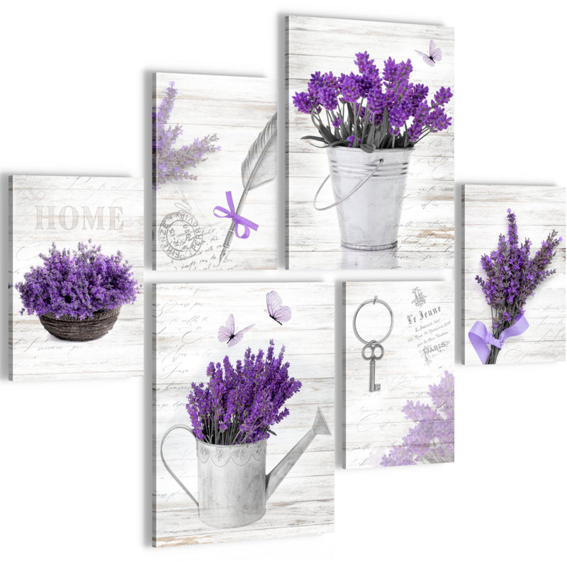 Novart Wandbilder Set Home Provence Lavendel Viollet - KEIN EXTRA RAHMEN BENÖTIGT -  Modern Deko  - Wohnzimmer Schlafzimmer N002963a
