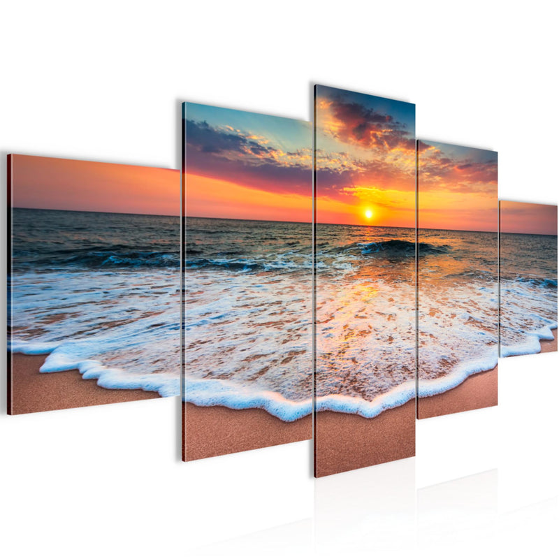 Runa Art Wandbilder Strand Meer 5 Teilig Bild auf Vlies Leinwand Deko Wohnzimmer Schlafzimmer Sonnenuntergang Orange 044552a