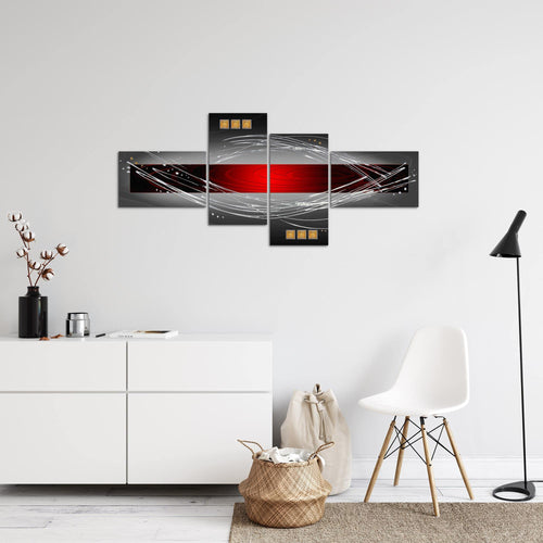 Runa Art Wandbilder Set XXL Abstrakt Wohnzimmer Schlafzimmer Rot Grau Schwarz 4 Teilig - Made in Germany - 103145a