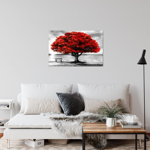 Runa Art Bild Strand Sonnenuntergang Modern Wandbilder Wohnzimmer Schlafzimmer 1 Teilig- Made In Germany - Strand Baum Grau Rot Flur 050615a