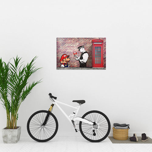 Runa Art Bild Mario And Cop Modern Wandbilder Jugendzimmer Wohnzimmer 1 Teilig - Made In Germany - Streetart Rot Braun Flur 032915a