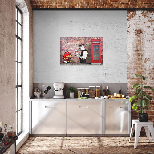 Runa Art Bild Mario And Cop Modern Wandbilder Jugendzimmer Wohnzimmer 1 Teilig - Made In Germany - Streetart Rot Braun Flur 032915a