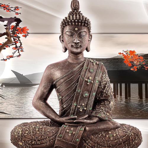 Runa Art Bild Buddha Feng Shui Modern Wandbilder Wohnzimmer Schlafzimmer 1 Teilig - Made In Germany - Kirschbaum Beige Rot Flur 503215c